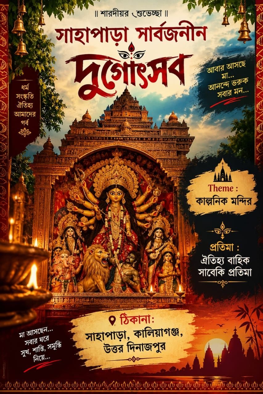 Sahapara Sarbojanin Durga Puja 2026 | “Kalponik Mandir” Theme | Kaliaganj, Uttar Dinajpur cover photo